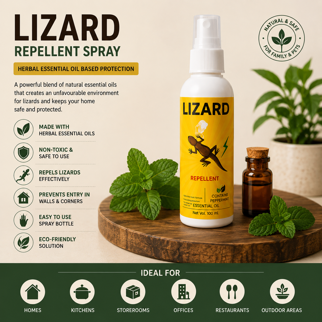 Lizard Repellent Spray – Herbal & Non-Toxic Formula, 100ml (1 Pc)