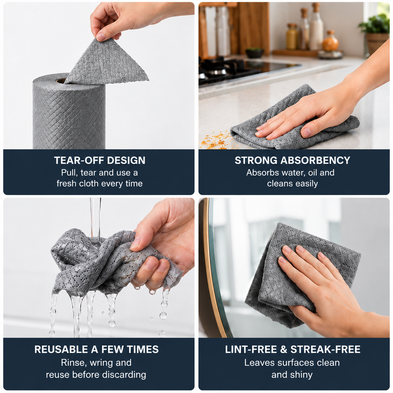 Disposable Cleaning Cloth Roll Reusable Microfiber Kitchen Towel Tear-off (1 Roll)