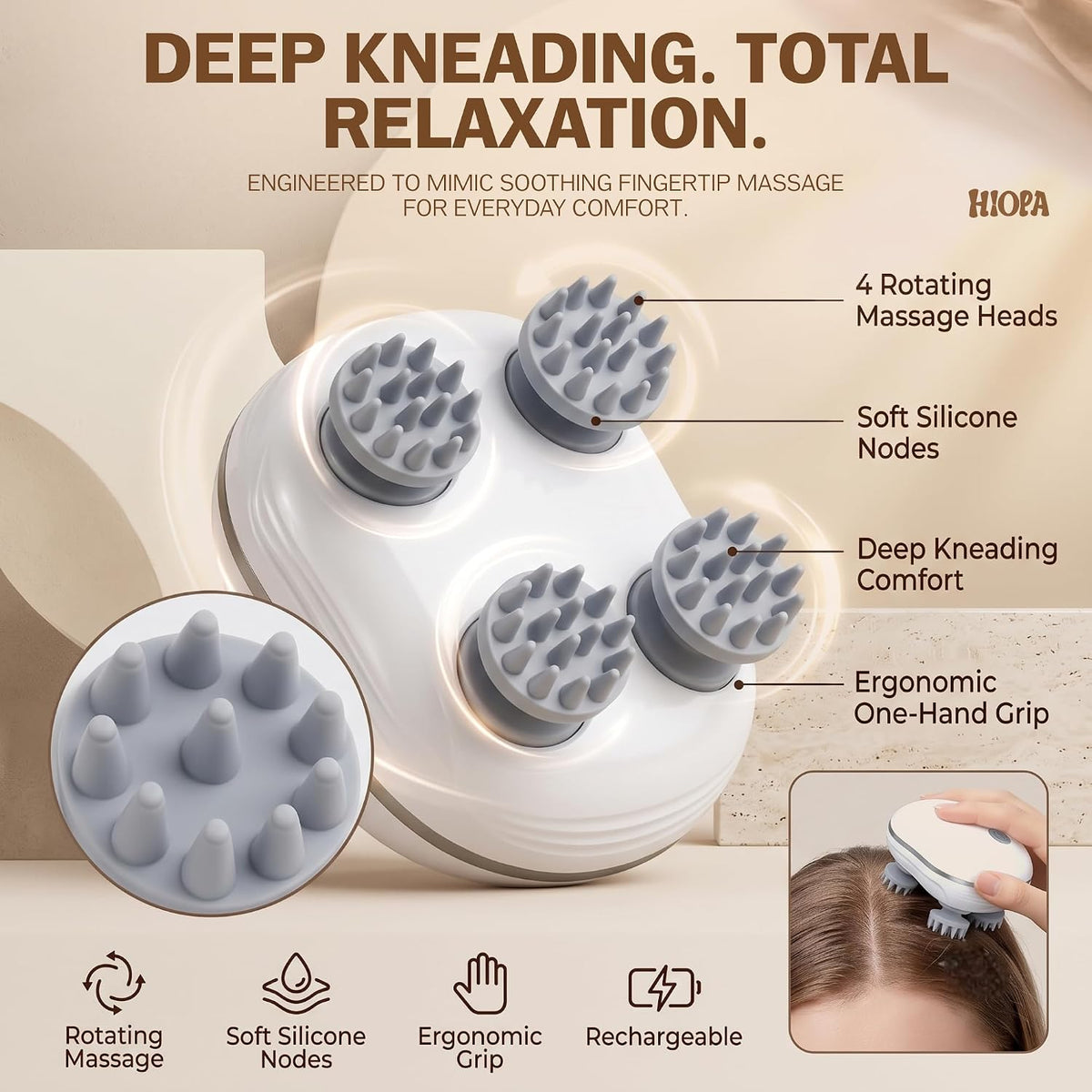 Rechargeable Electric Head Massager – 4D Waterproof Scalp Massager