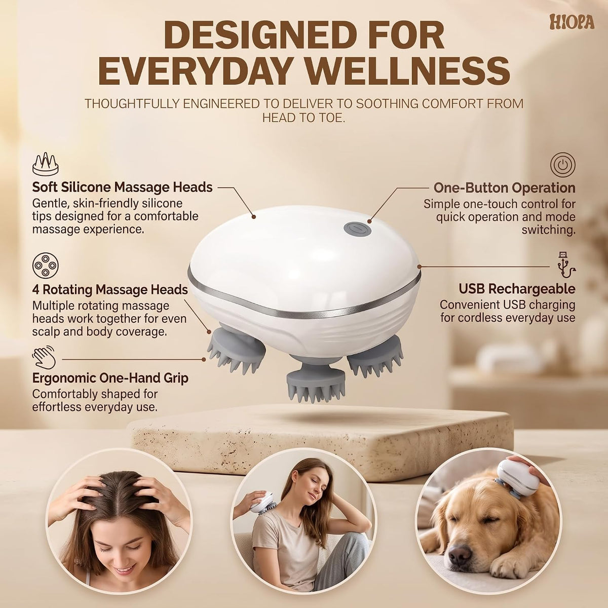 Rechargeable Electric Head Massager – 4D Waterproof Scalp Massager