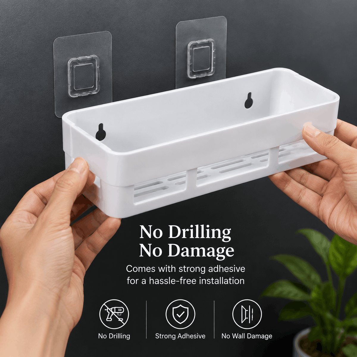 No-Drill Multipurpose Wall Shelf – Self-Adhesive Bathroom & Kitchen Organizer Rack (Pack of 2)