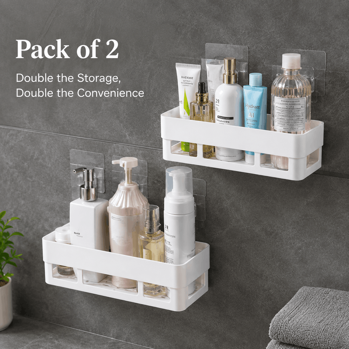 No-Drill Multipurpose Wall Shelf – Self-Adhesive Bathroom & Kitchen Organizer Rack (Pack of 2)